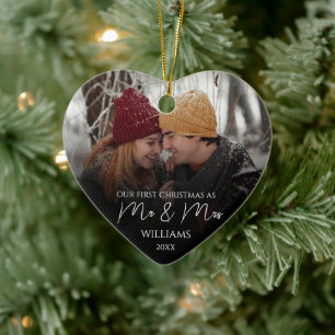 Onze Eerste Kerst Als Meneer & Mevrouw Elegante Fo Keramisch Ornament