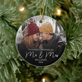 Onze Eerste Kerst Als Meneer & Mevrouw Elegante Fo Keramisch Ornament