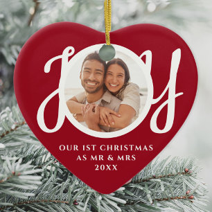 Onze Eerste Kerst Als Meneer & Mevrouw Foto Rood Keramisch Ornament