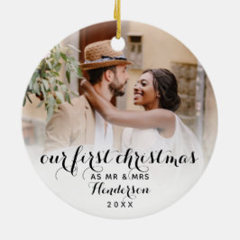 Onze Eerste Kerst Als Meneer & Mevrouw Huwelijksfo Keramisch Ornament