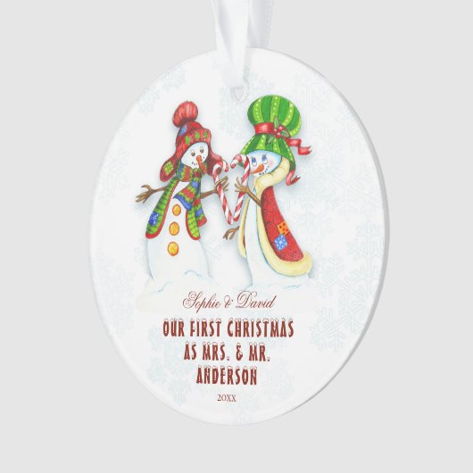 Onze Eerste Kerst Als Meneer & MevrouwMooie Sneeuw Ornament (voorkant)