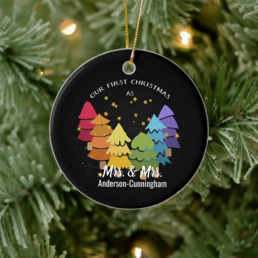 Onze eerste kerst als mevrouw. en mevrouw Rainbow  Keramisch Ornament (Boom)