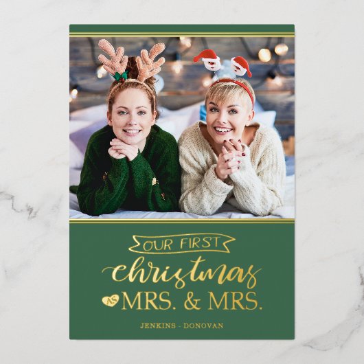 Onze eerste kerst als mevrouw Lgbt Folie Holiday Folie Feestdagenkaart (Voorkant)