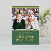 Onze eerste kerst als mevrouw Lgbt Folie Holiday Folie Feestdagenkaart (Staand Voorkant)