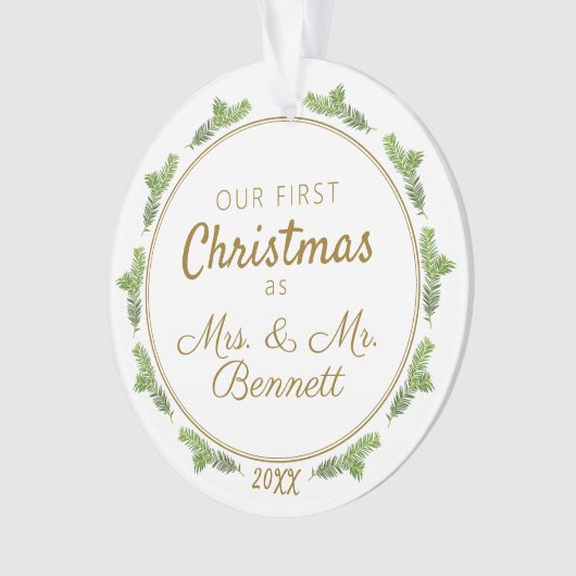 Onze eerste kerst als mevrouw & meneer feestelijke ornament (voorkant)