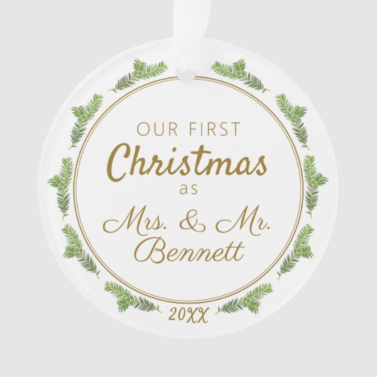 Onze eerste kerst als mevrouw & meneer feestelijke ornament (voorkant)