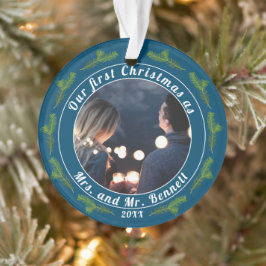 Onze eerste kerst als mevrouw. & Mr Script-foto Ornament