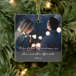 Onze eerste kerst als mevrouw. & Mr Wedding Foto Keramisch Ornament