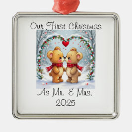 Onze eerste kerst als mijnheer en mevrouw – 2025 metalen ornament
