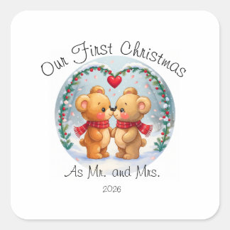 Onze eerste kerst als mijnheer en mevrouw – 2025 vierkante sticker