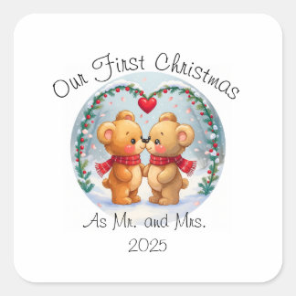 Onze eerste kerst als mijnheer en mevrouw – 2025 vierkante sticker