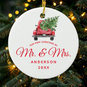 Onze eerste kerst als Mr. en mevrouw  Truck Keramisch Ornament
