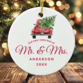 Onze eerste kerst als Mr. en mevrouw  Truck Keramisch Ornament