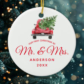 Onze eerste kerst als Mr. en mevrouw  Truck Keramisch Ornament