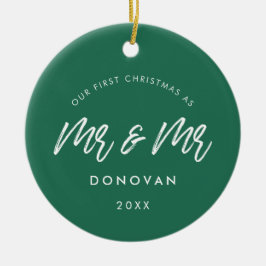 Onze eerste kerst als Mr. en Mr. Modern Green Keramisch Ornament