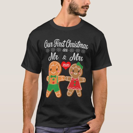 Onze eerste kerst als Mr en Mrs 2020 peperkoek T-shirt (Voorkant)