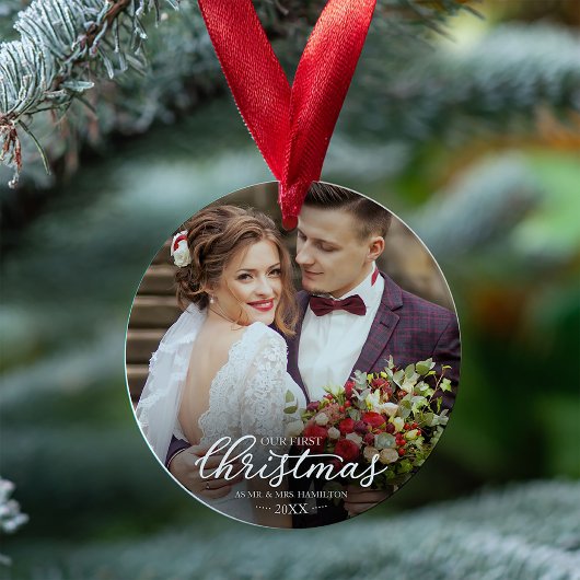 Onze eerste kerst als Mr en Mrs 2024 White Font Ornament
