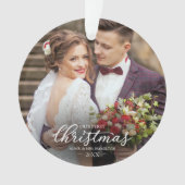 Onze eerste kerst als Mr en Mrs 2024 White Font Ornament (voorkant)