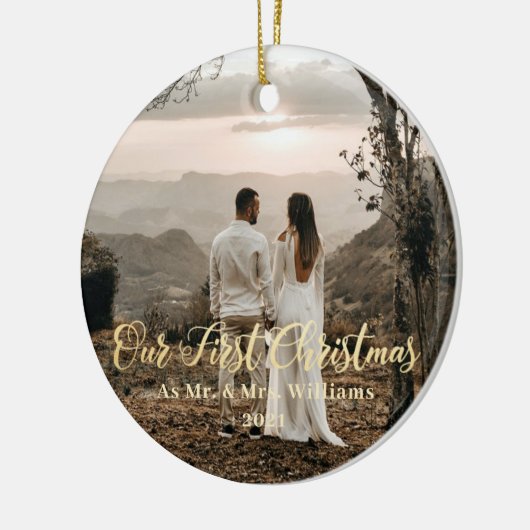 Onze eerste kerst als Mr. en Mrs. Foto Ornament (Links)