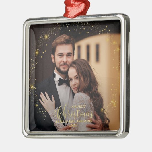 Onze eerste kerst als Mr. en Mrs. Foto Ornament (Links)