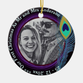 Onze eerste kerst als MR en MRS PHOTO Peacocks Keramisch Ornament