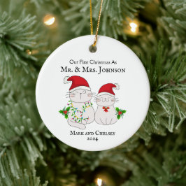 Onze eerste kerst als Mr en Mrs Schattige Cats Keramisch Ornament
