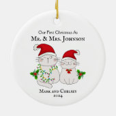 Onze eerste kerst als Mr en Mrs Schattige Cats Keramisch Ornament (Achterkant)