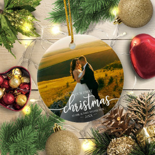 Onze eerste kerst als Mr. en Mrs. Simple Elegant Keramisch Ornament
