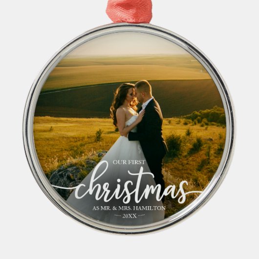 Onze eerste kerst als Mr. en Mrs. Simple Elegant Metalen Ornament (Voorkant)