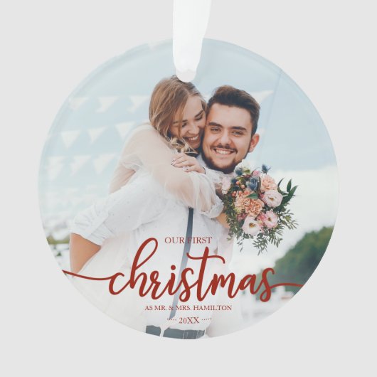 Onze eerste kerst als Mr. en Mrs. Simple Elegant Ornament (voorkant)