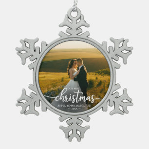 Onze eerste kerst als Mr. en Mrs. Simple Elegant Tin Sneeuwvlok Ornament
