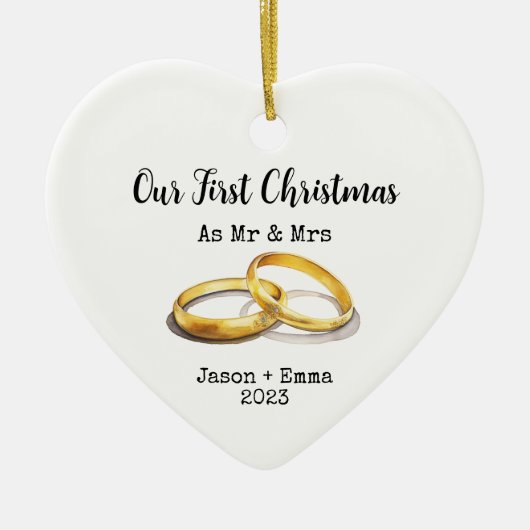 Onze eerste kerst als Mr en Mrs voor hen Keramisch Ornament (Voorkant)