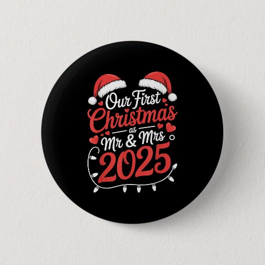 Onze eerste kerst als Mr. Mrs. 2025 Getrouwde Kopp Ronde Button 5,7 Cm (Voorkant)