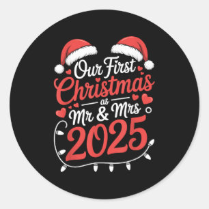 Onze eerste kerst als Mr. Mrs. 2025 Getrouwde Kopp Ronde Sticker