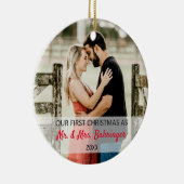 Onze eerste kerst als Mr. & Mrs Add Two Photo Keramisch Ornament (Rechts)