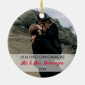 Onze eerste kerst als Mr. & Mrs Add Two Photo Keramisch Ornament (Achterkant)