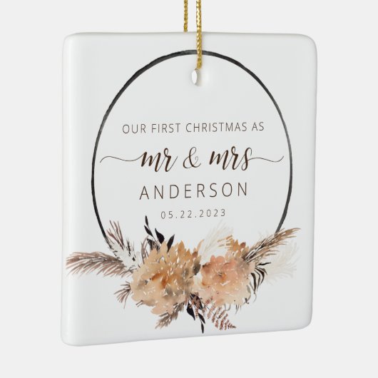 Onze eerste kerst als Mr & Mrs Boho Terracotta Keramisch Ornament (Rechts)