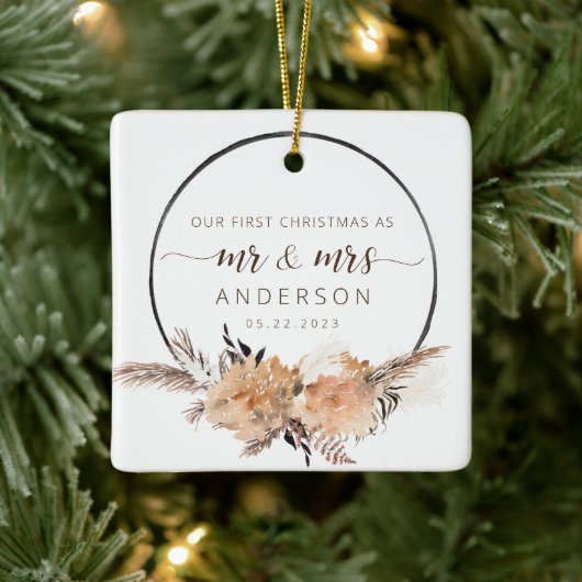 Onze eerste kerst als Mr & Mrs Boho Terracotta Keramisch Ornament (Boom)