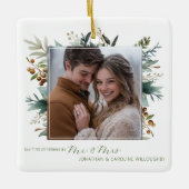 Onze eerste kerst als Mr & Mrs Botanical Keramisch Ornament (Voorkant)