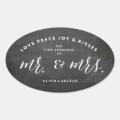 Onze eerste kerst als Mr & Mrs Chalkboard Holiday Ovale Sticker (Voorkant)