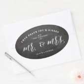Onze eerste kerst als Mr & Mrs Chalkboard Holiday Ovale Sticker (Envelop)