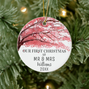 Onze eerste kerst als MR & MRS Cherry Blossom Keramisch Ornament