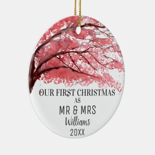 Onze eerste kerst als MR & MRS Cherry Blossom Keramisch Ornament (Rechts)