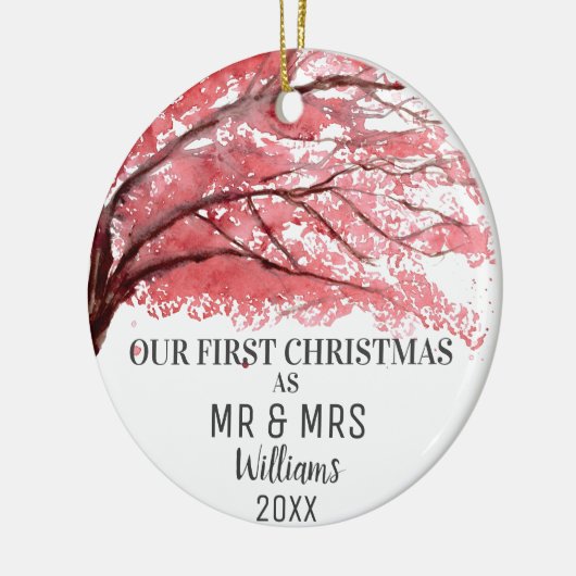 Onze eerste kerst als MR & MRS Cherry Blossom Keramisch Ornament (Links)