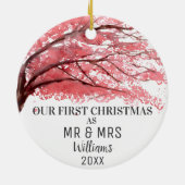 Onze eerste kerst als MR & MRS Cherry Blossom Keramisch Ornament (Achterkant)