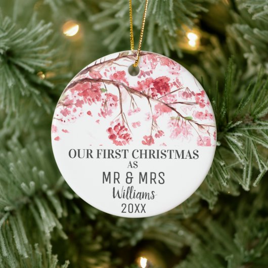 Onze eerste kerst als MR & MRS Cherry Blossom Keramisch Ornament (Boom)