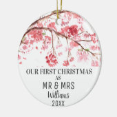 Onze eerste kerst als MR & MRS Cherry Blossom Keramisch Ornament (Links)
