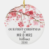 Onze eerste kerst als MR & MRS Cherry Blossom Keramisch Ornament (Achterkant)