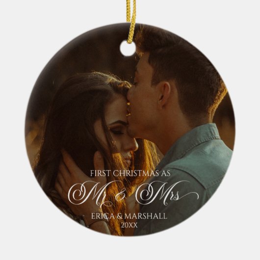 Onze eerste kerst als Mr & Mrs Custom Afbeelding Keramisch Ornament (Voorkant)