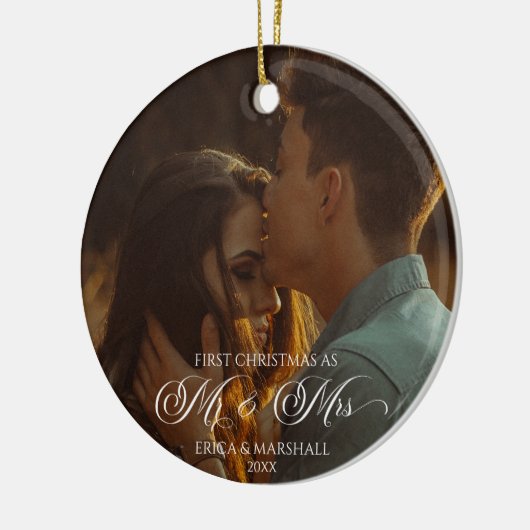 Onze eerste kerst als Mr & Mrs Custom Afbeelding Keramisch Ornament (Links)
